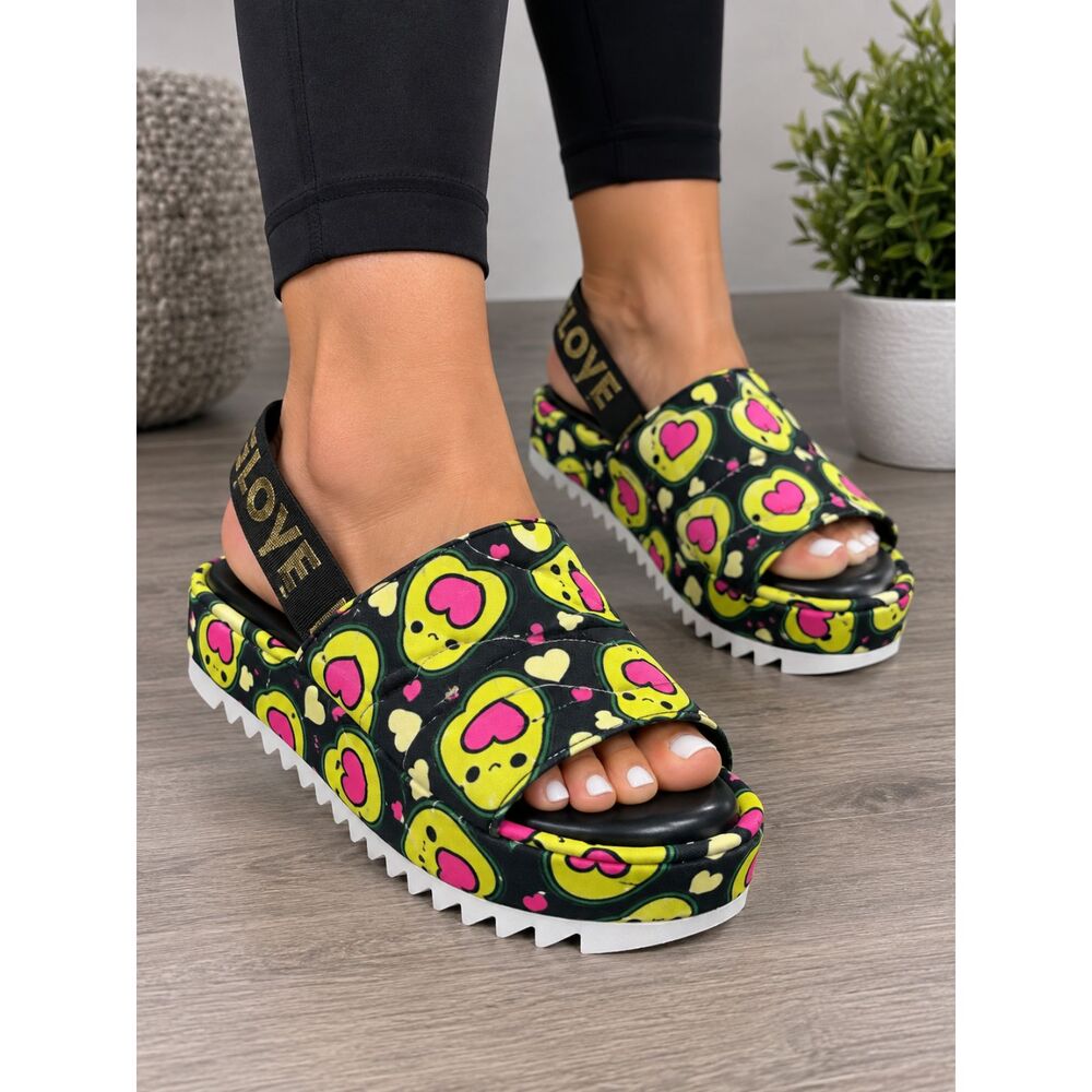 NEW Women’s Mexican Sandals US 6 MX 23 Avocado Heart Print Platform Slingback